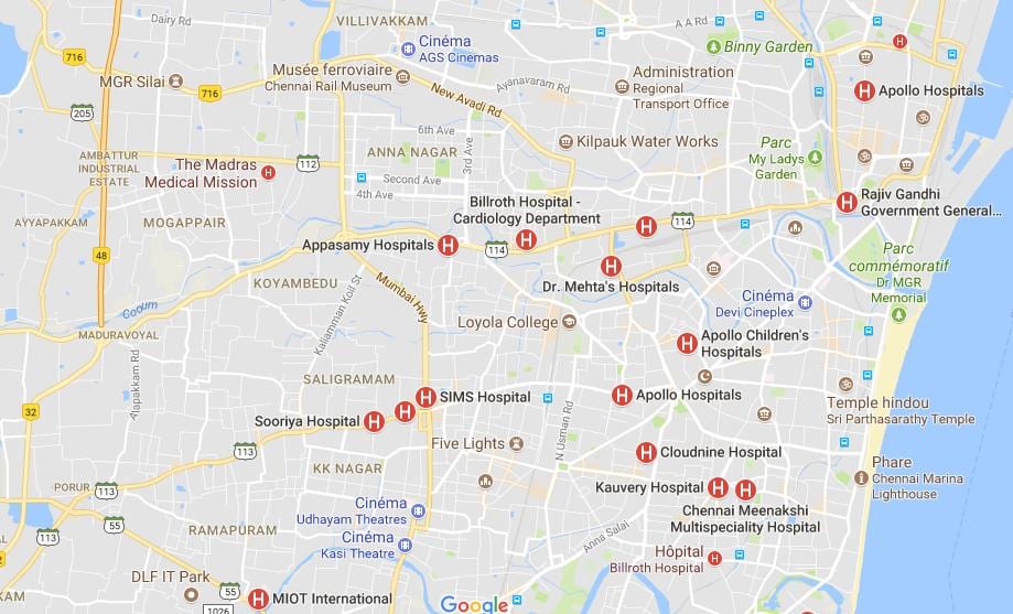 แผนที่ของโรงพยาบาล india. kgm