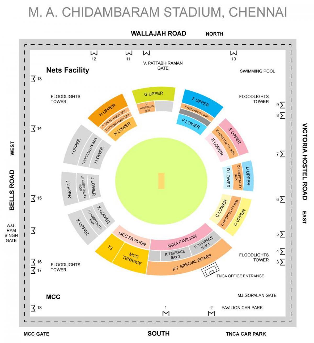 Chepauk สนามกีฬาแห่งควาผังแป้นพิมพ์บนแผนที่