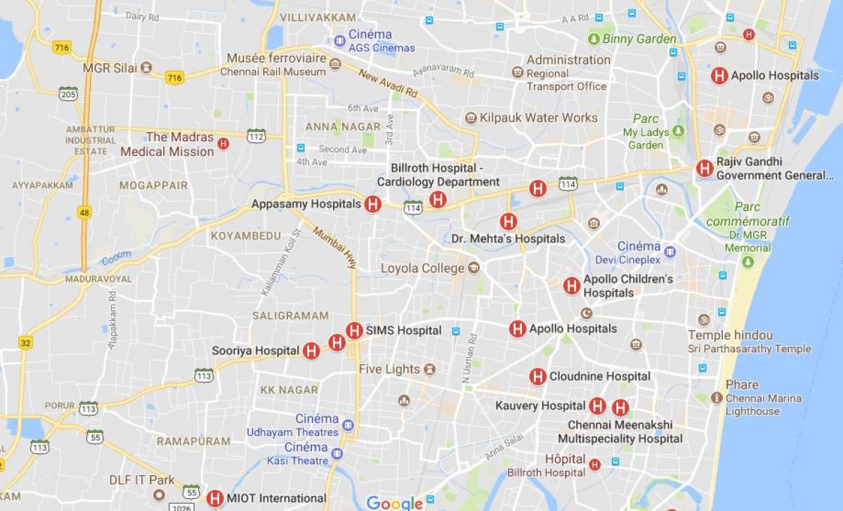 แผนที่ของโรงพยาบาล india. kgm 